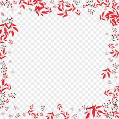 Pink Rowan Background Transparent Vector. Herb Collection Set. Green Foliage. Red Leaf Dry. Realistic Illustration.