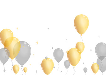 Yellow Baloon Background White Vector. Balloon Anniversary Frame. Gold Glitter Surprise. Helium Celebrate Banner. - obrazy, fototapety, plakaty