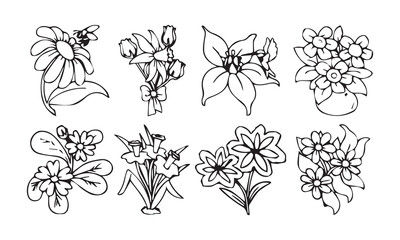 set of hand drawn flowers vector illustration 