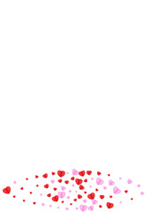 Tender Heart Background White Vector. Decor Texture Confetti. Pink Bright Illustration. Fond Heart Greeting Pattern. Violet Card Frame.