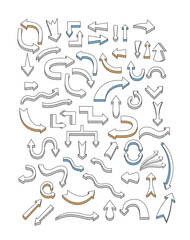 Collection of Volumetric Comic Arrows. Hand Drawn Pointers.