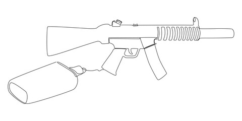 One continuous line of Machine Gun drawn with a pencil. Thin Line Illustration vector concept. Contour Drawing Creative ideas.