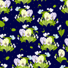 violets in the night garden. Vector illustration