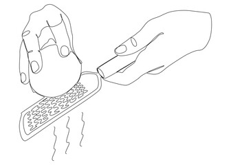 One continuous line of hand with Lemon and grater. Thin Line Illustration vector concept. Contour Drawing Creative ideas.