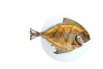 Deep fried snapper fish in the plate isolated on transparent background png file