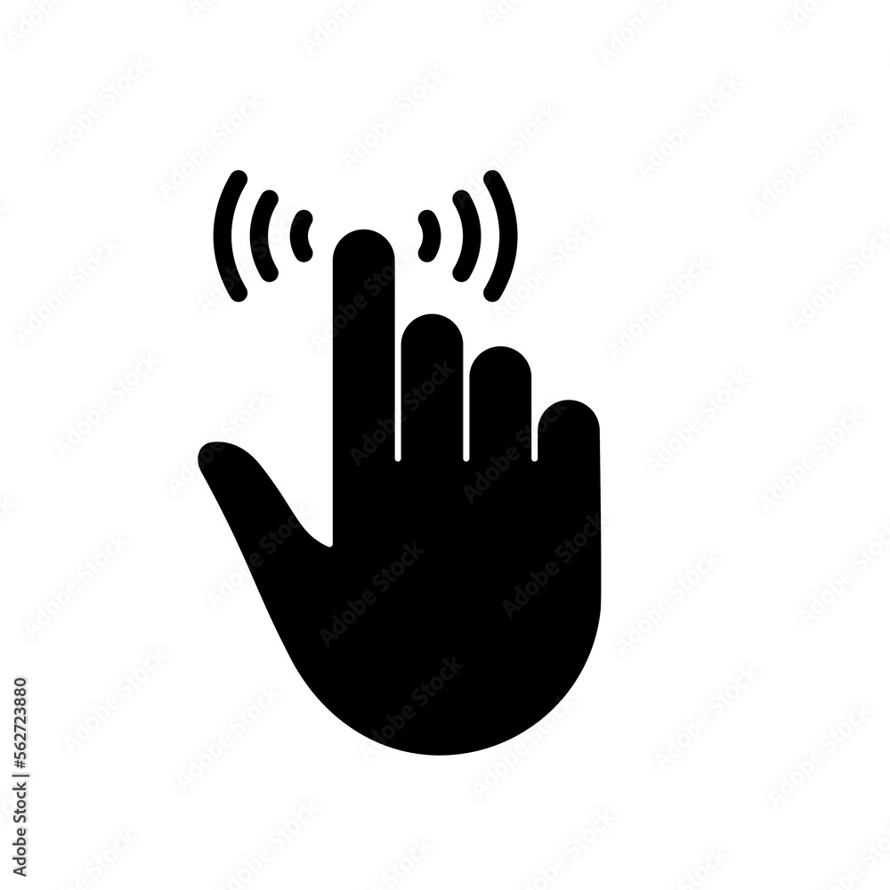 Poster cursor hand computer mouse silhouette icon. pointer finger black glyph pictogram. click press double
