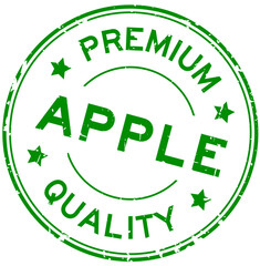 Grunge green premium quality apple word round rubber seal stamp on white background