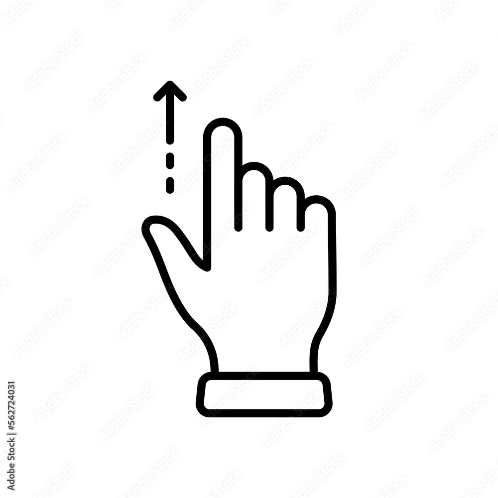 Poster hand finger swipe and drag up line icon. pinch screen, rotate on screen linear pictogram. gesture sl