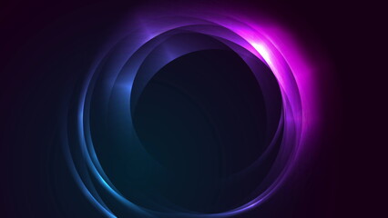 Blue and purple neon glowing glossy circles abstract design