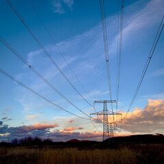 power lines at sunset