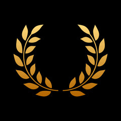 Gold Round Chaplet Reward for Winner Silhouette Icon on Black Background. Golden Laurel Wreath Award. Victory Symbol. Leader Trophy in Olive Leaves Branch Shape. Isolated Vector Illustration
