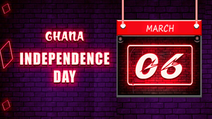 Happy Independence Day of Ghana, March 06. World National Days Neon Text Effect on bricks background