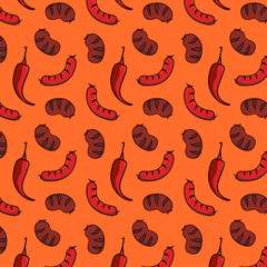 Pattern of baked sausages and chili peppers