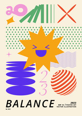 Obraz premium Vector poster or print with geometric shapes. Brutalist design, futuristic composition.