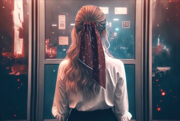 beautiful women in formal clothes, ribbon hair dress , idea for knowing yourself concept, who you are , where you belong  Generative Ai - obrazy, fototapety, plakaty