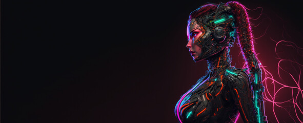 Robot woman on white background. Created with generative Ai technology.