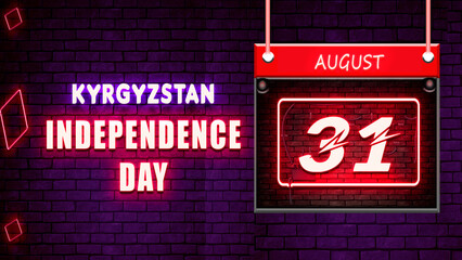 Happy Independence Day of Kyrgyzstan, 31 August. World National Days Neon Text Effect on bricks background