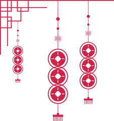 Chinese new year hanging lantern decoration element corner design, PNG file