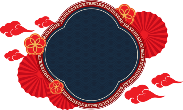 Chinese new year frame background with oriental style decoration elements, PNG file
