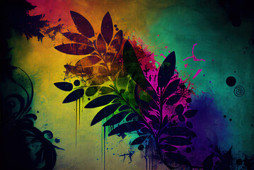 Obraz na płótnie Canvas Dark and colorful floral pattern grunge graffiti design. Generative AI