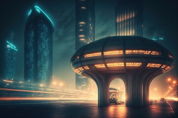futuristic building with galaxy alien atmosphere  Generative Ai