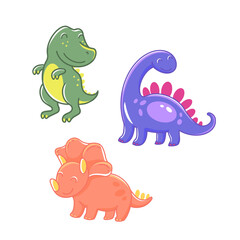 Happy dinos. Cute vector hand drawn illustrations of characters
