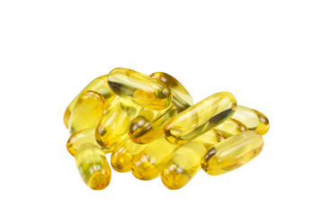 Cod liver oil omega 3 gel capsules isolated on transparent background png file	 - obrazy, fototapety, plakaty
