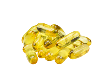 Cod liver oil omega 3 gel capsules isolated on transparent background png file	