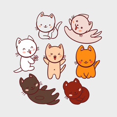 Set of kawaii cat characters vector illustrations
