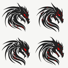 4 variants of the dragon logo. Logo vector illustration