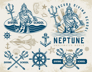 Diving school labels set colorful © DGIM studio