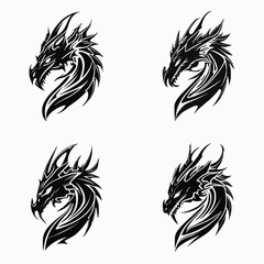 4 variants of the dragon logo. Logo vector illustration