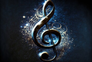 Treble Clef  with glitter glow light   Generative Ai