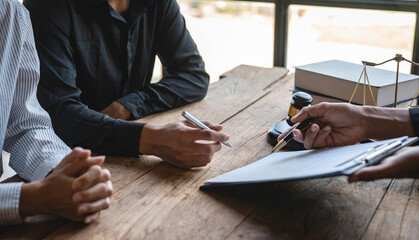 A young Asian lawyer or legal advisor clarifies information about business deals. Investment...