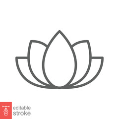 Lotus icon. Simple outline style. Harmony symbol, relax spa flower, petal, leaf, bloom, nature plant concept. Thin line vector illustration isolated on white background. Editable stroke EPS 10.
