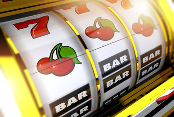 Golden Casino Slot Machine Concept 3D Illustration