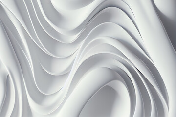 Wavy white fluid texture, soft silk material bright background illustration, generative ai