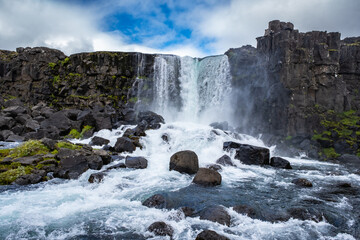 Oxararfoss Waterfall in Thingvellir National Park, Golden Circle, Iceland