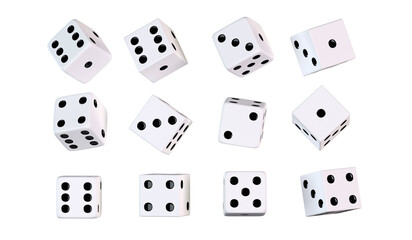 Classic White Casino Dices in Different Positions