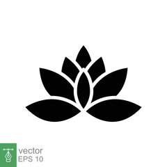 Lotus icon. Simple solid style. Harmony symbol, relax spa flower, petal, leaf, bloom, nature plant concept. Silhouette sign. Glyph vector illustration isolated on white background. EPS 10.