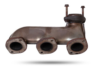 A automotive exhaust manifold isolated on white. Exhaust manifold car stock pictures, royalty-free...