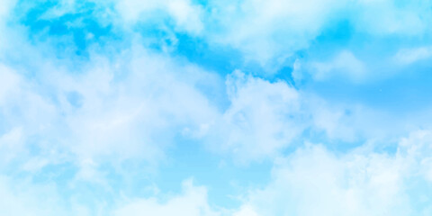 Panorama of blue sky with white clouds. Sky clouds landscape light background . White cumulus clouds formation in blue sky. sunny heaven landscape, bright cloudy sky view from airplane, copy space.