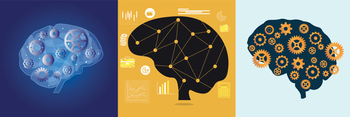 Collage of human brains on color background. Concept of business and education