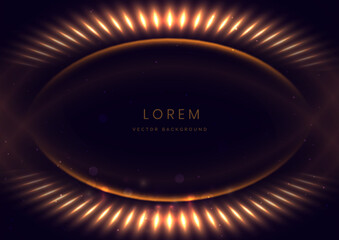 Abstract golden light effect curved glowing with lighting effect sparkle on black background. Template premium award ceremony design.