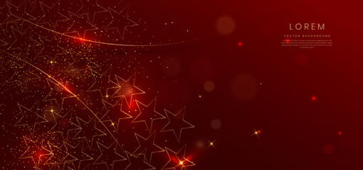 Elegant red background with golden star and golden dot sparkle. Celebration party award concept.