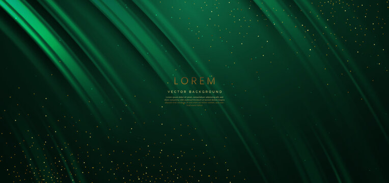 Luxury curved green on dark green background with golden glitter sparkles elements . Template premium award design.