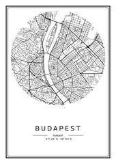 Black and white printable Budapest city map, poster design, vector illistration.
