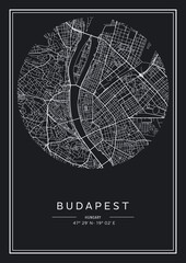Black and white printable Budapest city map, poster design, vector illistration.