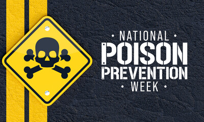 Fototapeta na wymiar National Poison prevention week (NPPW) is observed every year in March, to highlight the dangers of poisonings for people of all ages. 3D Rendering