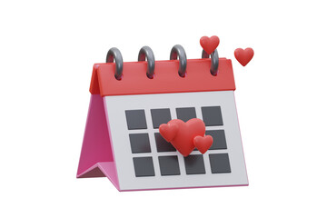 Red Calender shape isolated on white background. 3d rendering